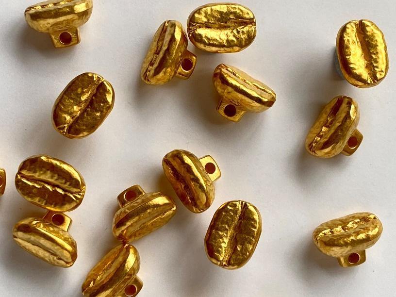 13mm - Coffee Beans: Gold Colour Metallic (ABS)