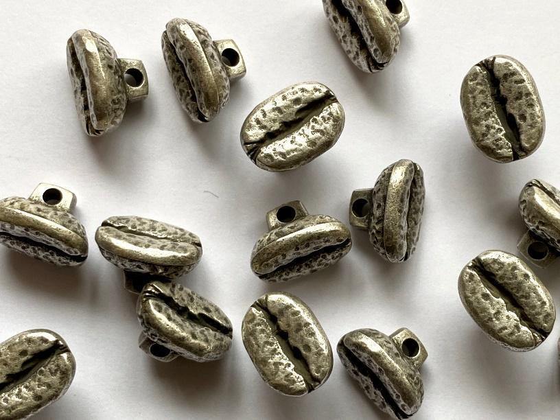 13mm - Coffee Beans: Old Silver Colour Metallic (ABS)