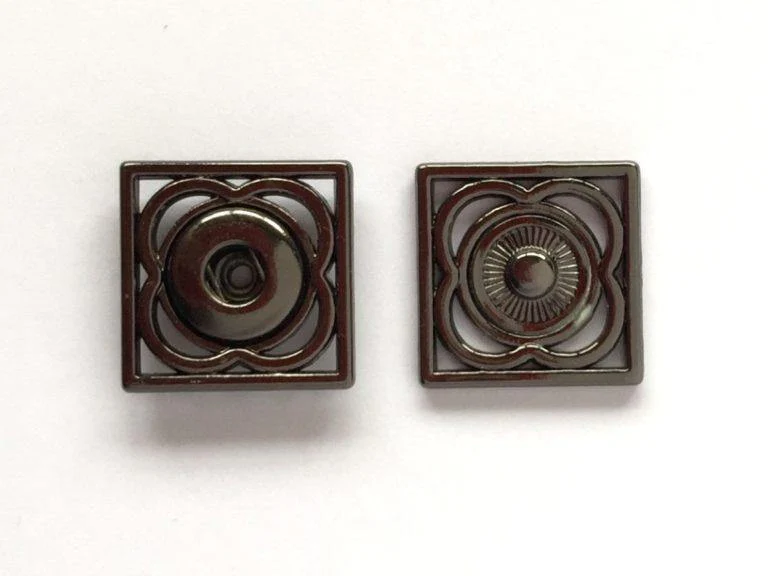 17mm - Square Decorative Metal Snap (sew on) Shiny Anthracite