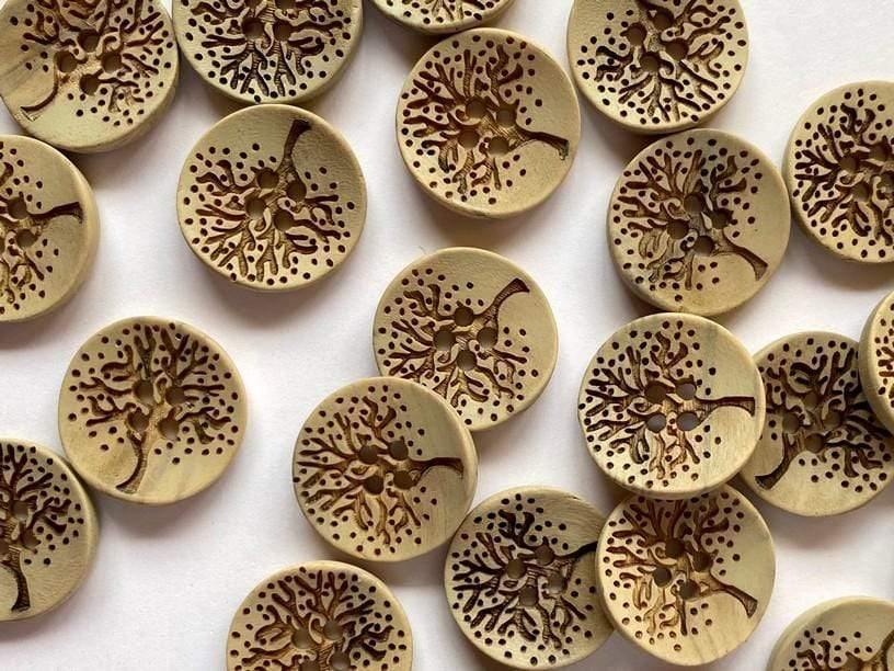 17mm - Wood, Buff Beige with Tree