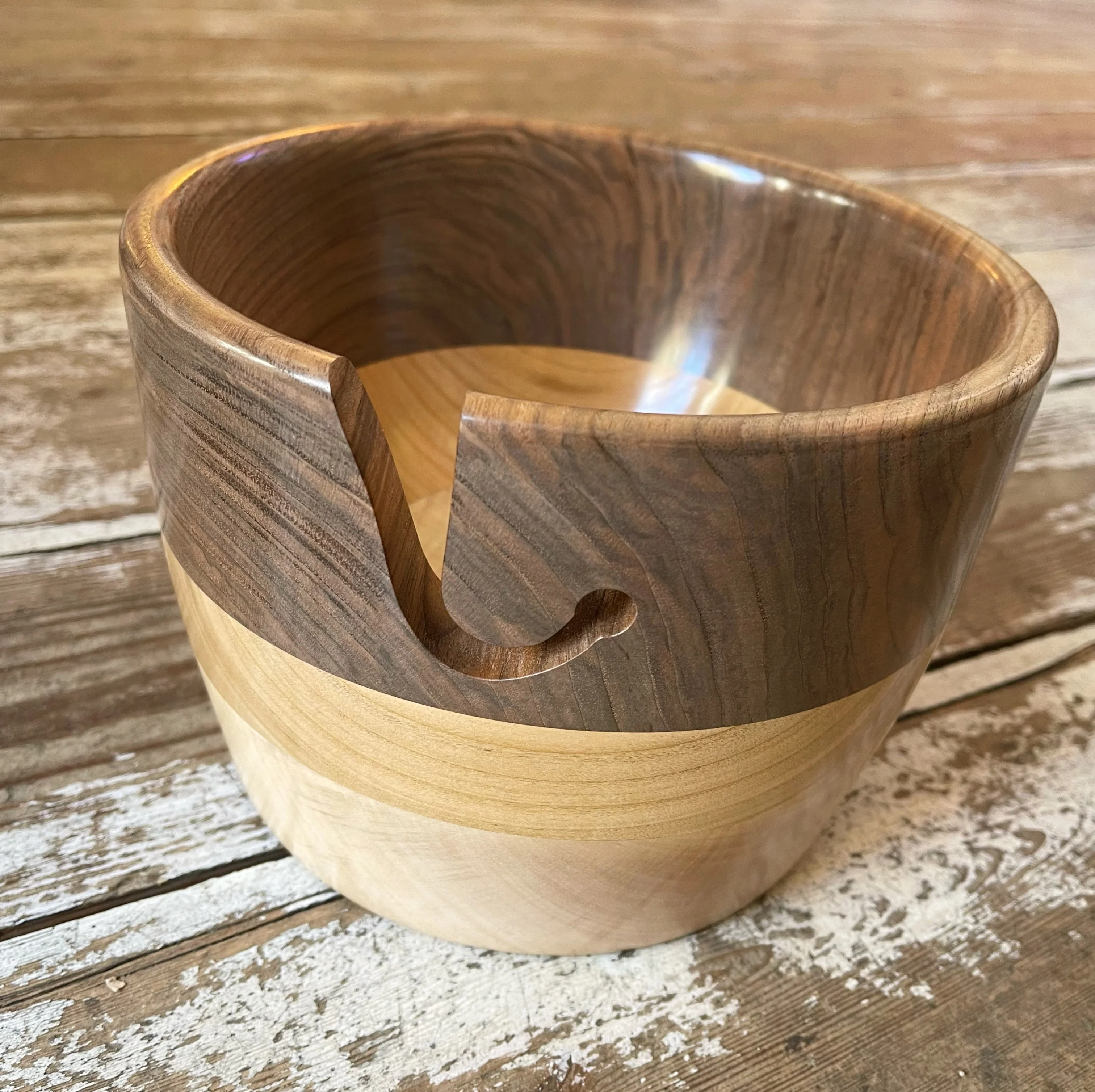 Hand Turned Yarn Bowl - Walnut, Cherry & Sycamore - Image 2