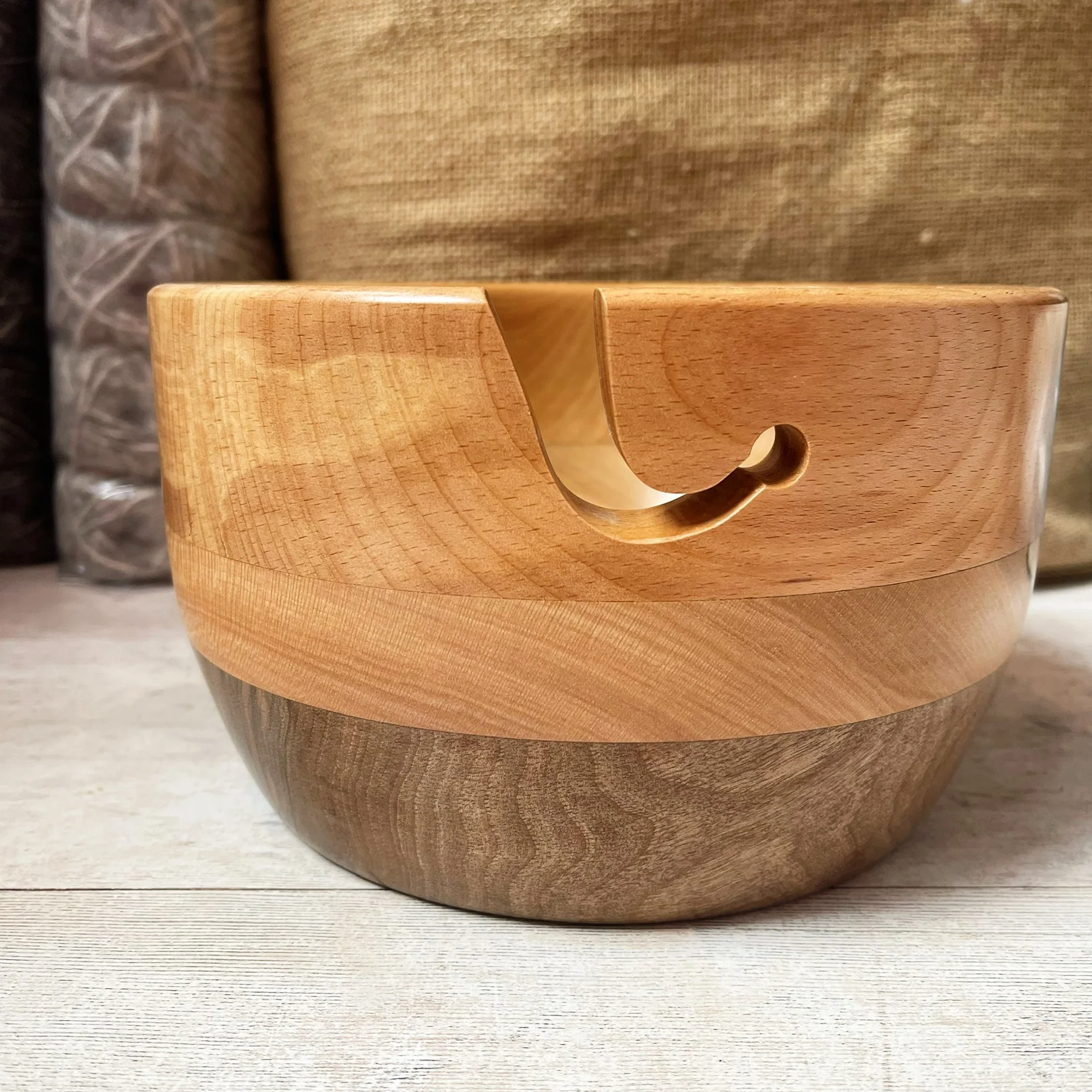 Hand Turned Yarn Bowl - Beech, London Plain & Walnut - Image 5