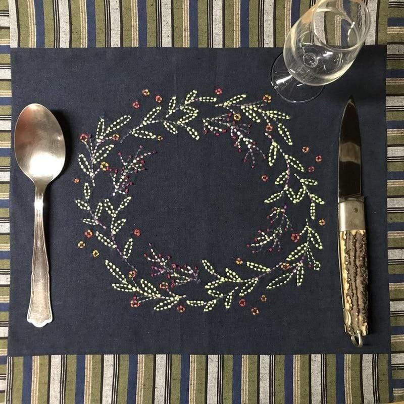 Sashiko Pre-Stencilled Wreath Fabric Panel - Image 3