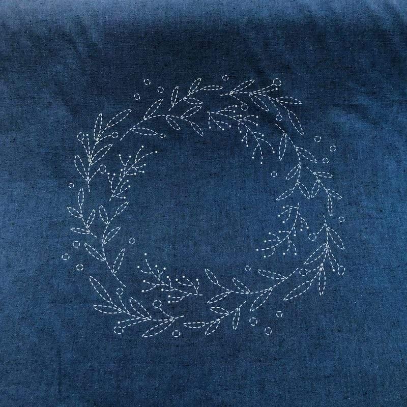 Sashiko Pre-Stencilled Wreath Fabric Panel - Image 4