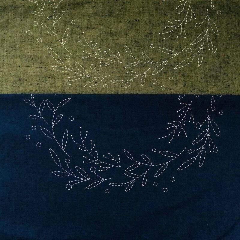 Sashiko Pre-Stencilled Wreath Fabric Panel - Image 5