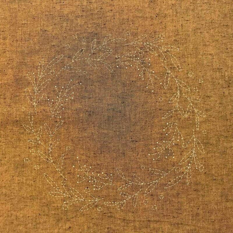 Sashiko Pre-Stencilled Wreath Fabric Panel - Image 6