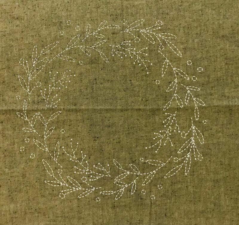 Sashiko Pre-Stencilled Wreath Fabric Panel - Image 7