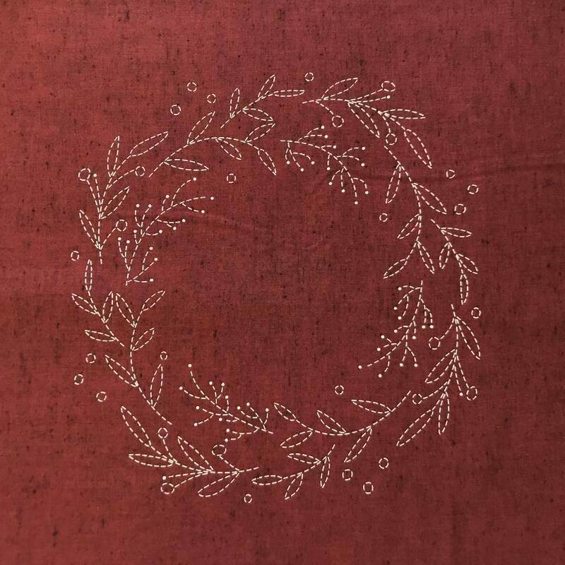 Sashiko Pre-Stencilled Wreath Fabric Panel - Image 8