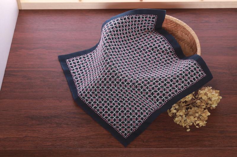 Sashiko Sampler - Hitomezashi Morning Glory Navy - Image 2